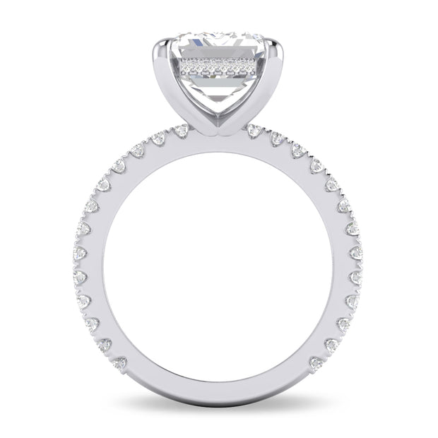 14K White Gold 2.5Ct. Emerald Cut Diamond Hidden Halo Engagement Ring