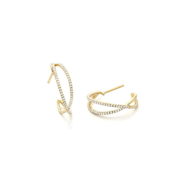14k Yellow Gold Twist Hoop Diamond Earrings