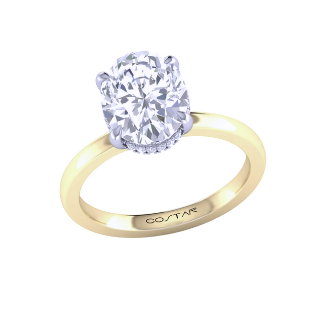 14K Yellow Gold 2Ct. Oval Diamond Hidden Halo Engagement Ring