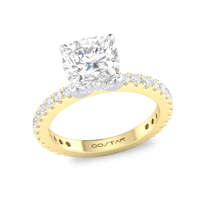 14K Yellow Gold Cushion Cut Diamond Engagement Ring