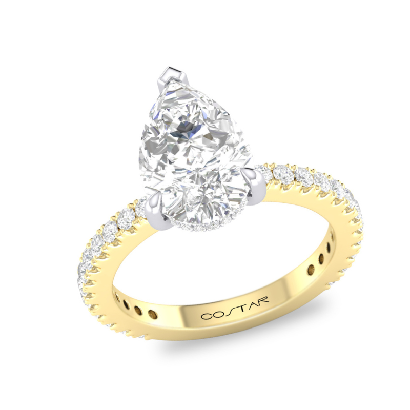 14K Yellow Gold Pear Diamond Hidden Halo Engagement Ring