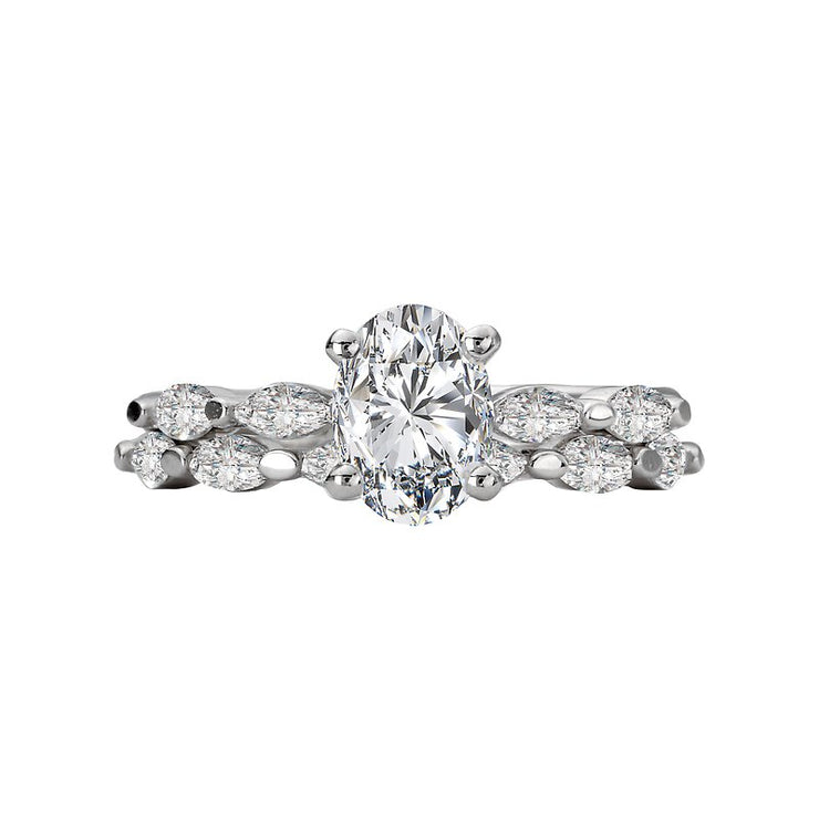 14K White Gold Oval and Marquise Lab Grown Diamond Engagement Ring