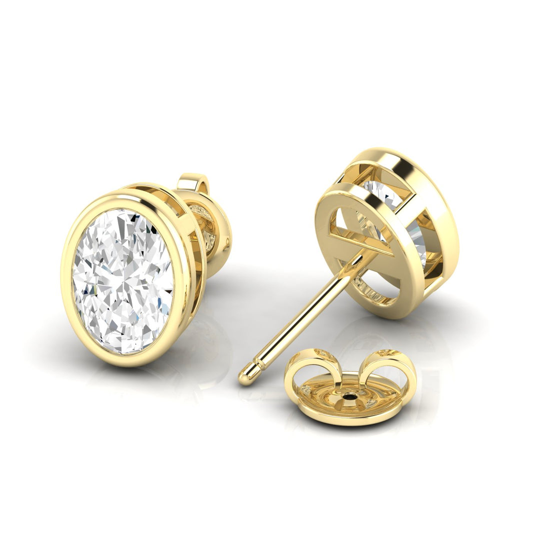 14K Yellow Gold Bezel Set Oval Lab-Grown Diamond Stud Earrings