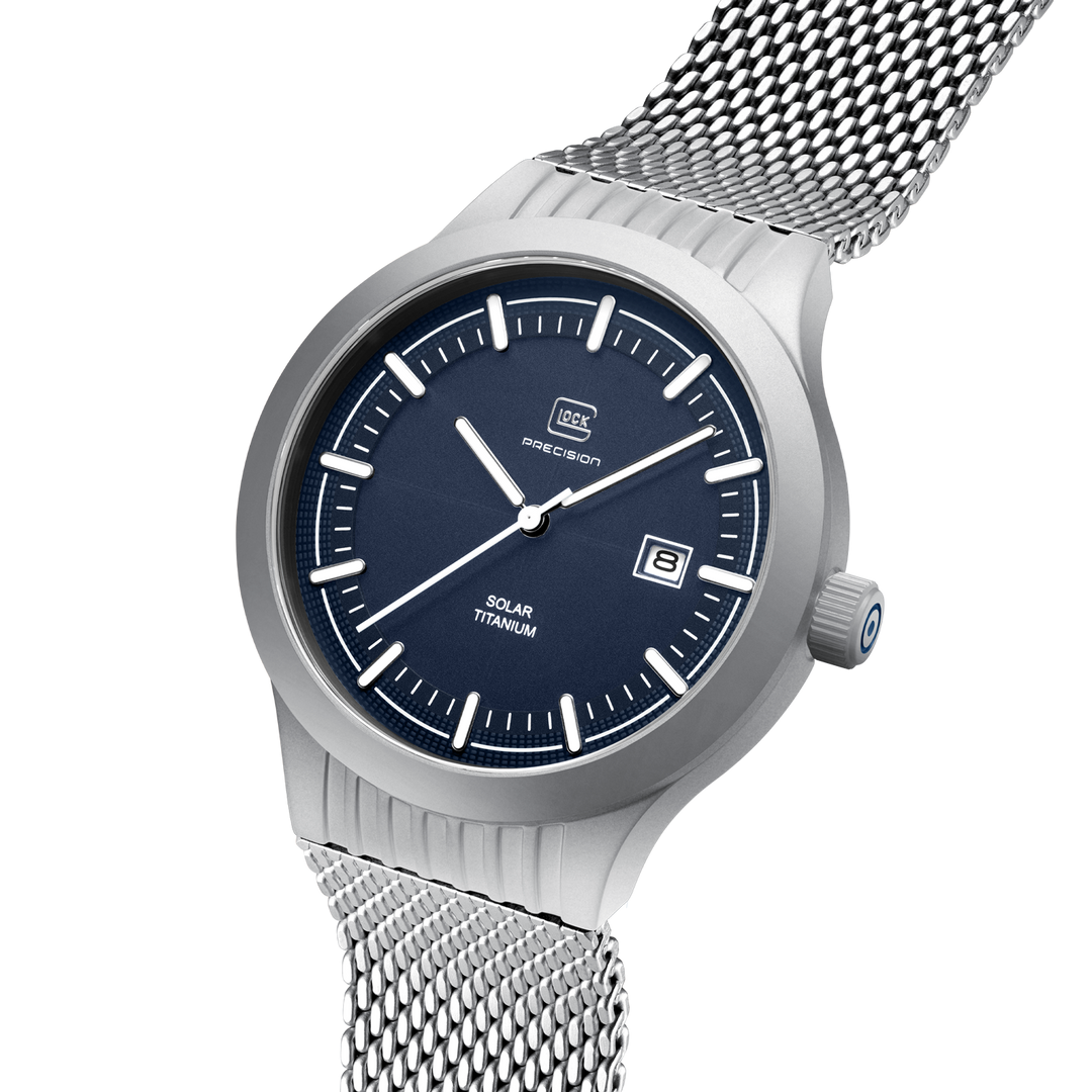 Glock Men's Titanium & Stainless Steel Solar Watch Silver & Blue