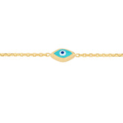 14K Yellow Gold Turquoise Enameled Evil Eye Bracelet