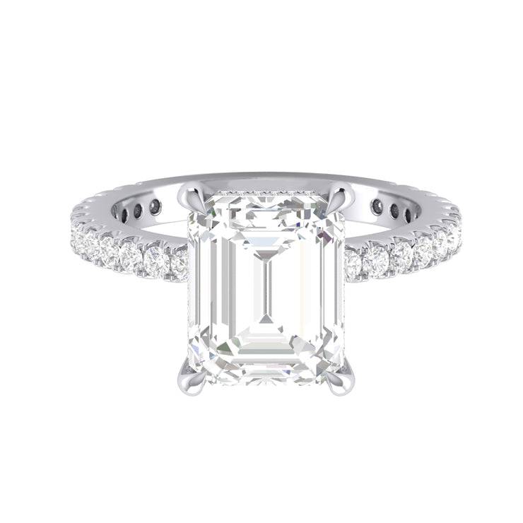 14K White Gold 2.5Ct. Emerald Cut Diamond Hidden Halo Engagement Ring