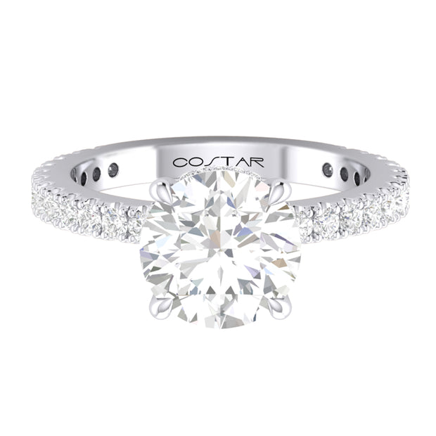 14K White Gold 2.5Ct. Round Diamond Hidden Halo Engagement Ring