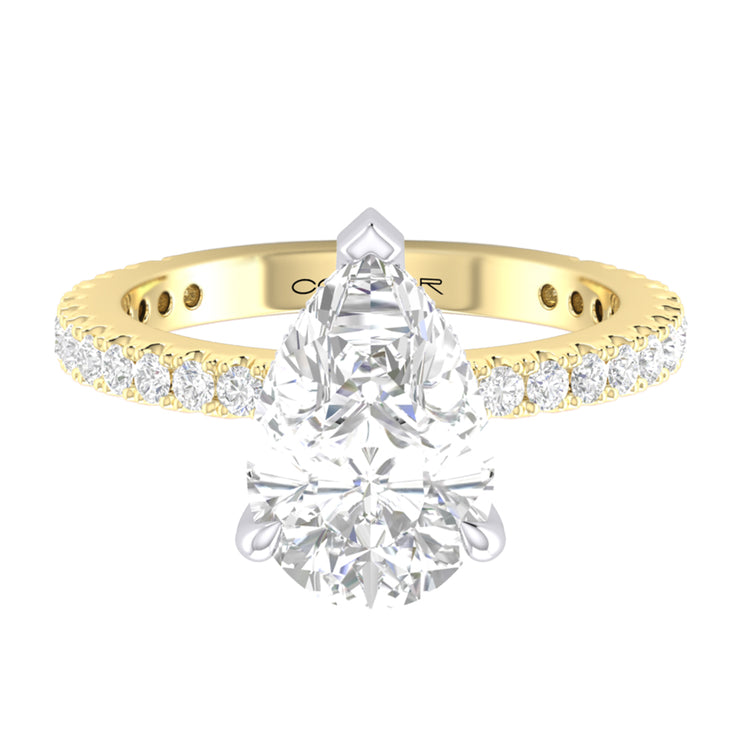 14K Yellow Gold 2.5Ct. Pear Diamond Hidden Halo Engagement Ring