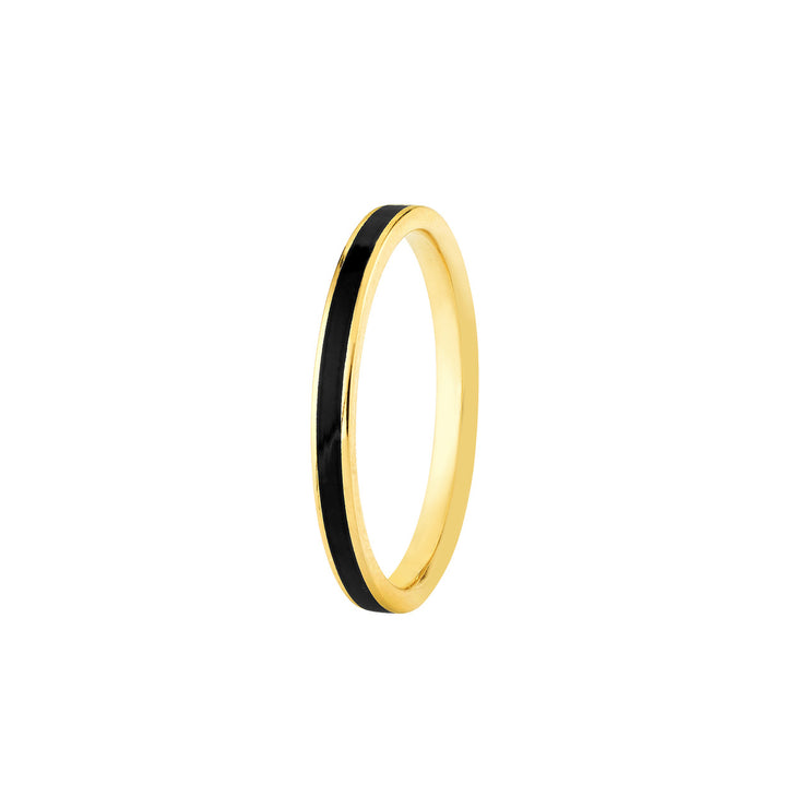 14K Yellow Gold Black Enamel Band Ring