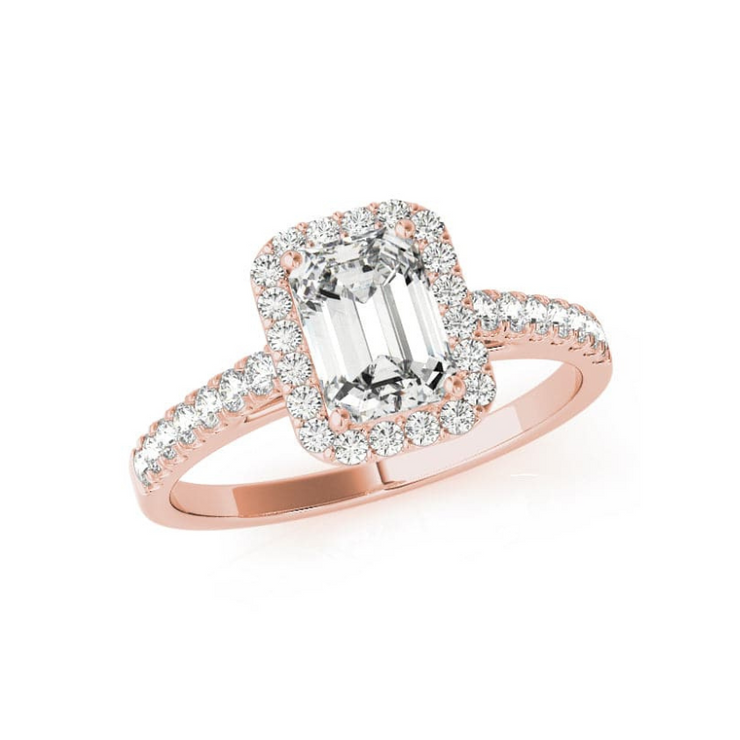 14K Gold Emerald Cut Diamond Halo Engagement Ring