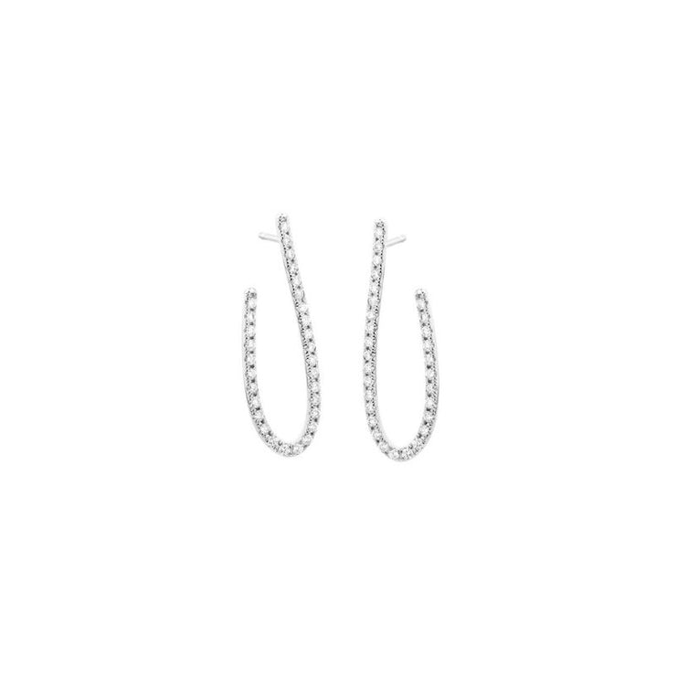 14K White Gold Diamond Linear Hoop Earrings, 1.10ctw