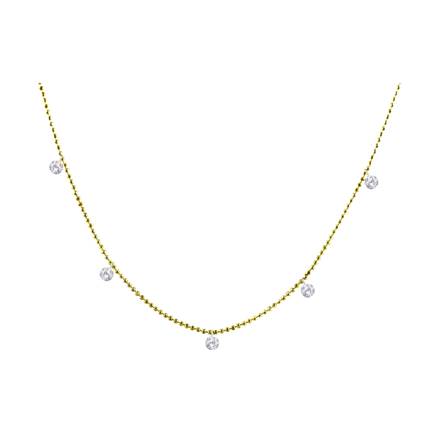14K Yellow Gold Dashing Dangle 5-Diamond Necklace