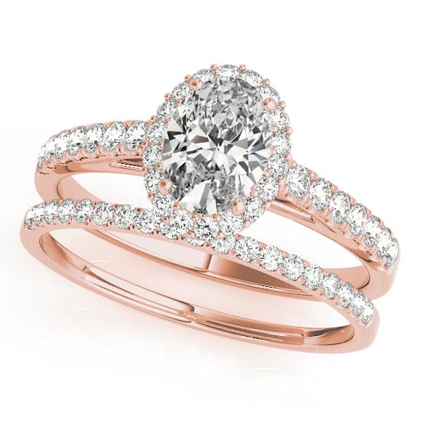 14K Gold Oval Diamond Halo Engagement Ring