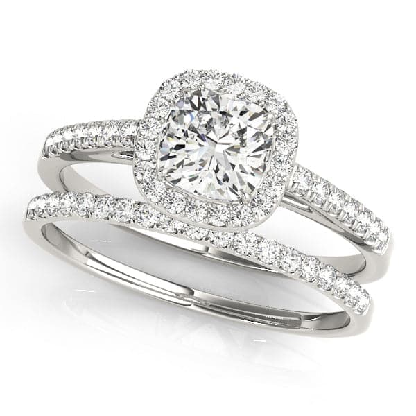 14K Gold Cushion Cut Diamond Halo Engagement Ring