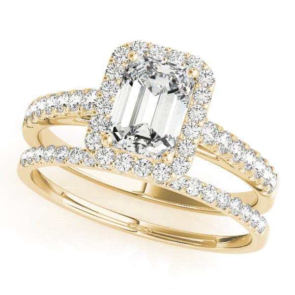 14K Gold Emerald Cut Diamond Halo Engagement Ring