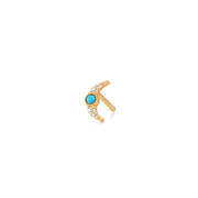 14K Yellow Gold Nora Turquoise & White Sapphire Crescent Moon Single Earring