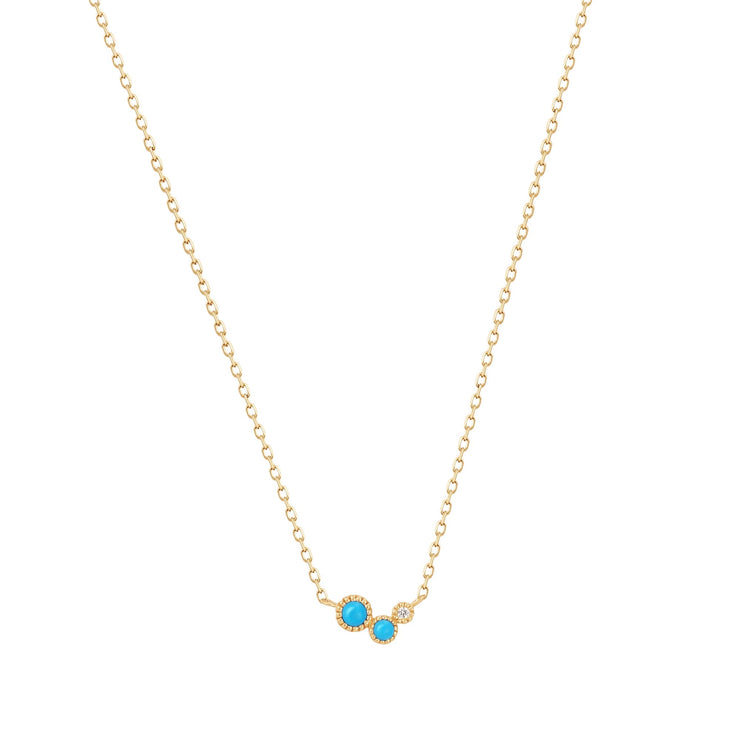 14K Yellow Gold Turquoise and White Sapphire Waterfall Necklace