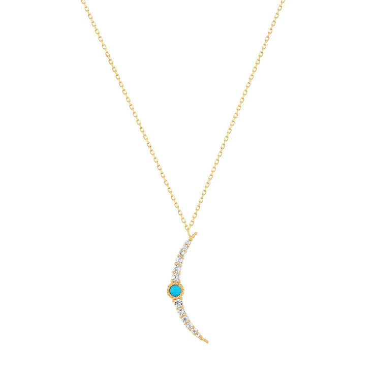 14K Yellow Gold Nora Half Moon Turquoise & White Sapphire Necklace