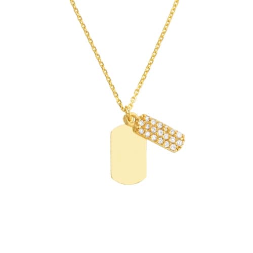 14k Yellow Gold Diamond Mini Double Dog Tag Pendant – Avant Garde