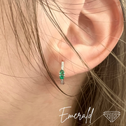 14K White Gold Diamond and Emerald Hoop Earrings