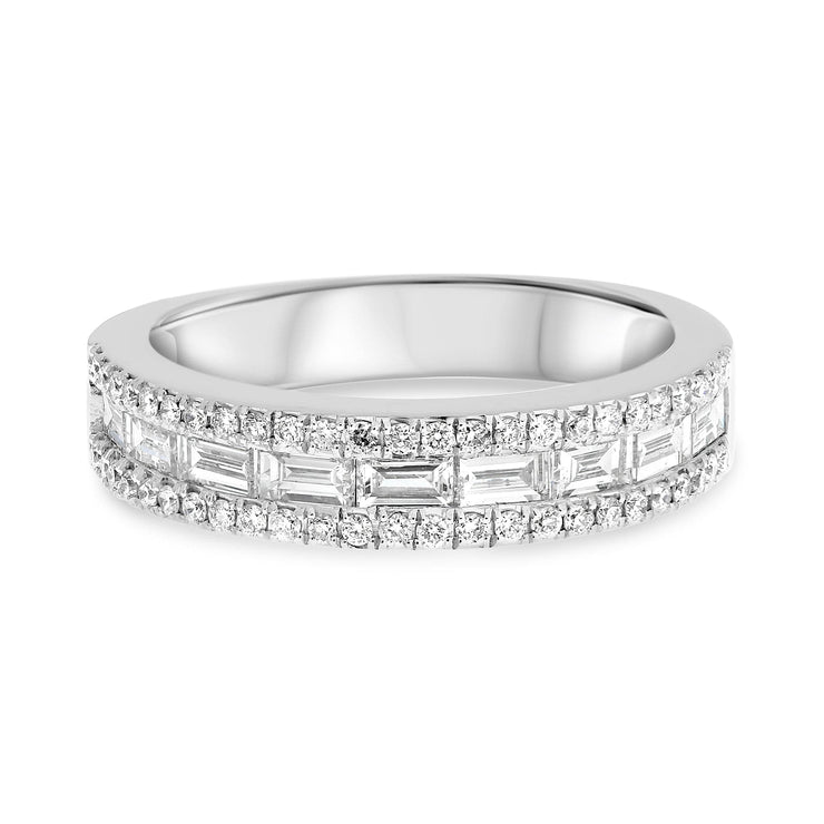 14K White Gold Baguette and Round Diamond Ring