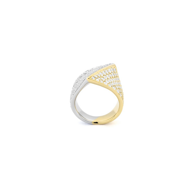 14k Yellow and White Gold Pave Diamond Women's Ring, 3.31Ct.