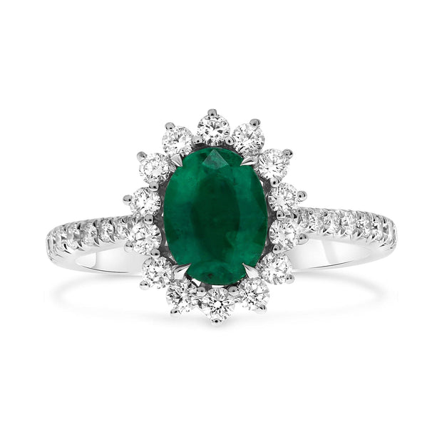 18K White Gold 1.00CT Emerald and Diamond Ring