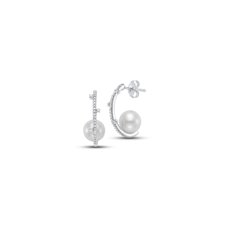 Mastoloni Freshwater Pearl & Scattered Diamond Earrings