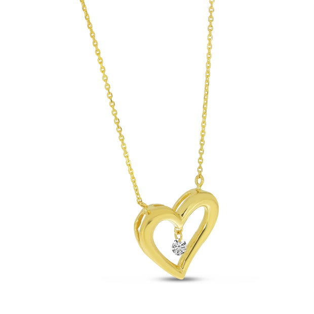 14K Yellow Gold Dashing Diamond 18" Open Heart Necklace