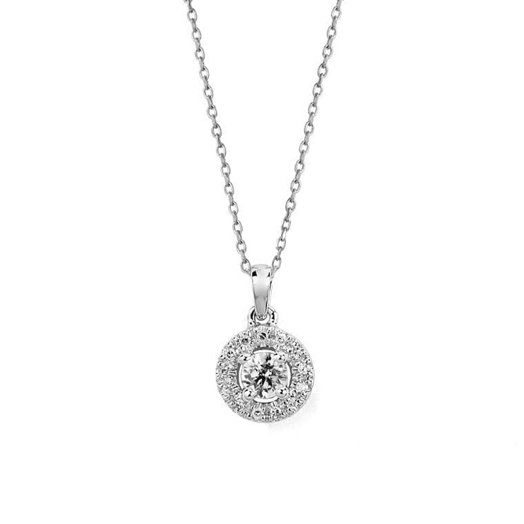 14k White Gold Diamond Halo Necklace