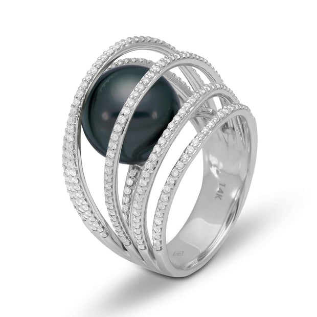 Mastoloni 11mm Tahitian Pearl & Diamond Ring