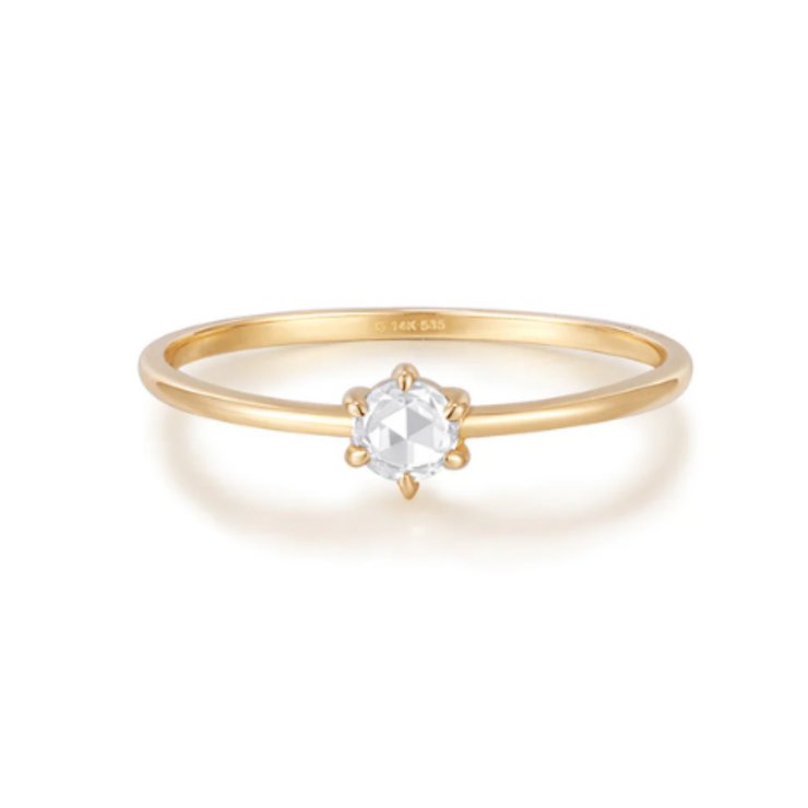 14k Yellow Gold Solitaire Rose Cut White Sapphire Ring