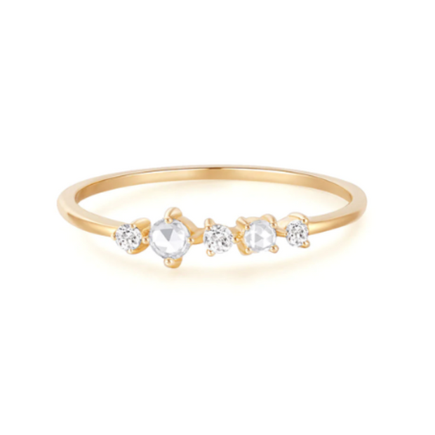 14k Yellow Gold Rose Cut White Sapphire Ring