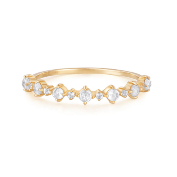 14K Yellow Gold Rose Cut White Sapphire Band Ring