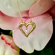 14K Yellow Gold Dashing Diamond 18" Open Heart Necklace