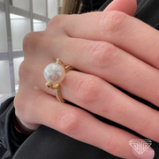 18K Yellow Gold Floating Pearl and Diamond Ring