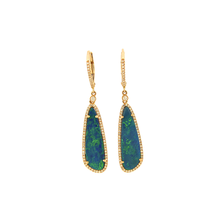 14K Yellow Gold Opal and Diamond Dangle Earrings