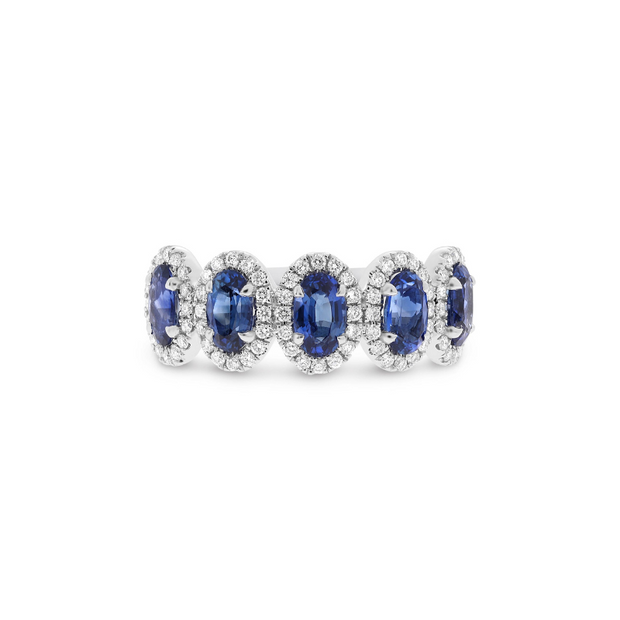 14K White Gold Oval Sapphire and Diamond Ring