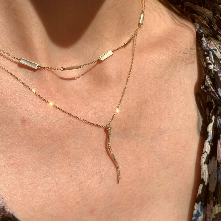 14k Yellow Gold Curved Diamond Snake Necklace