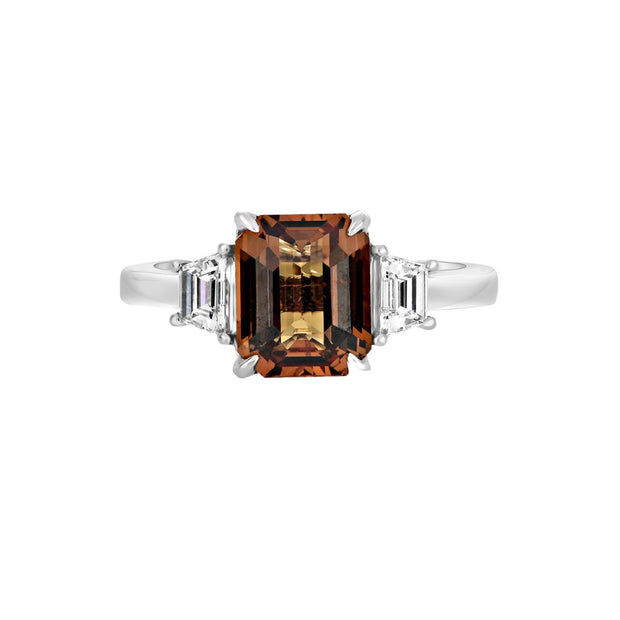 Platinum 2.73ct. Orange Sapphire and Diamond Ladies Ring