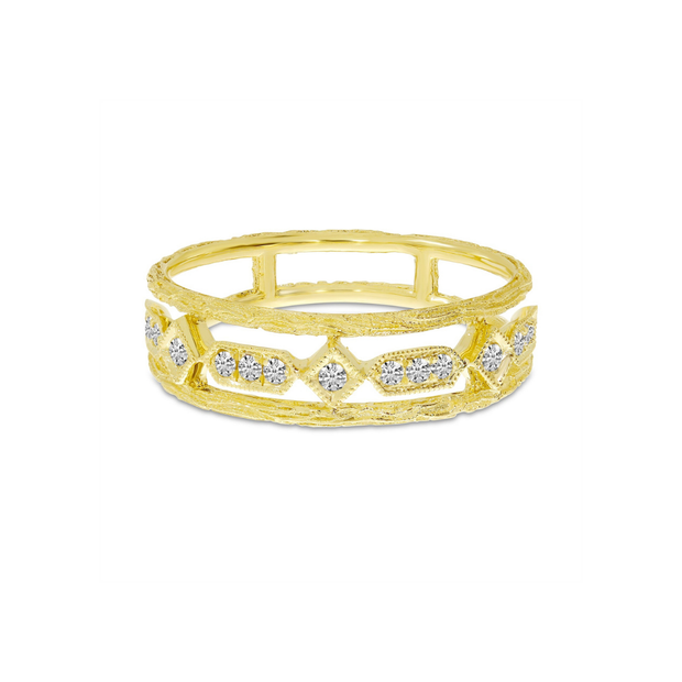 14k Yellow Gold Geometric Diamond Fashion Ring