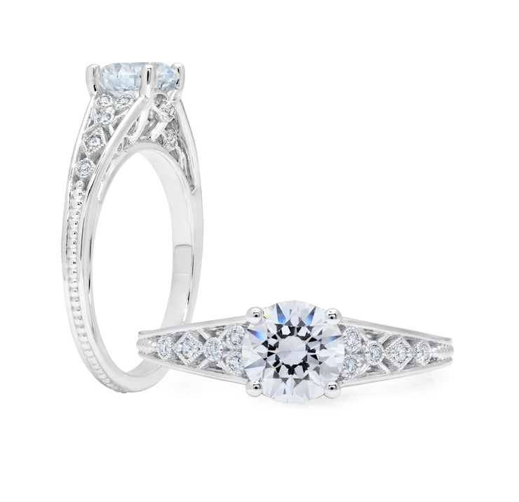 Peter Storm Round Diamond Milgrained Cathedral Solitaire Engagement Ring