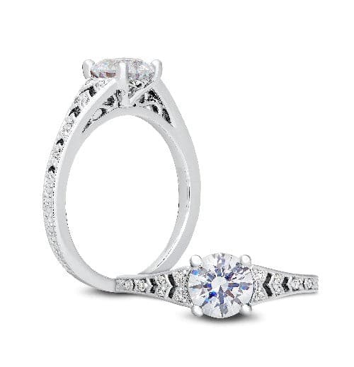 Peter Storm Chevron Low Profile Round Diamond Solitaire Engagement Ring