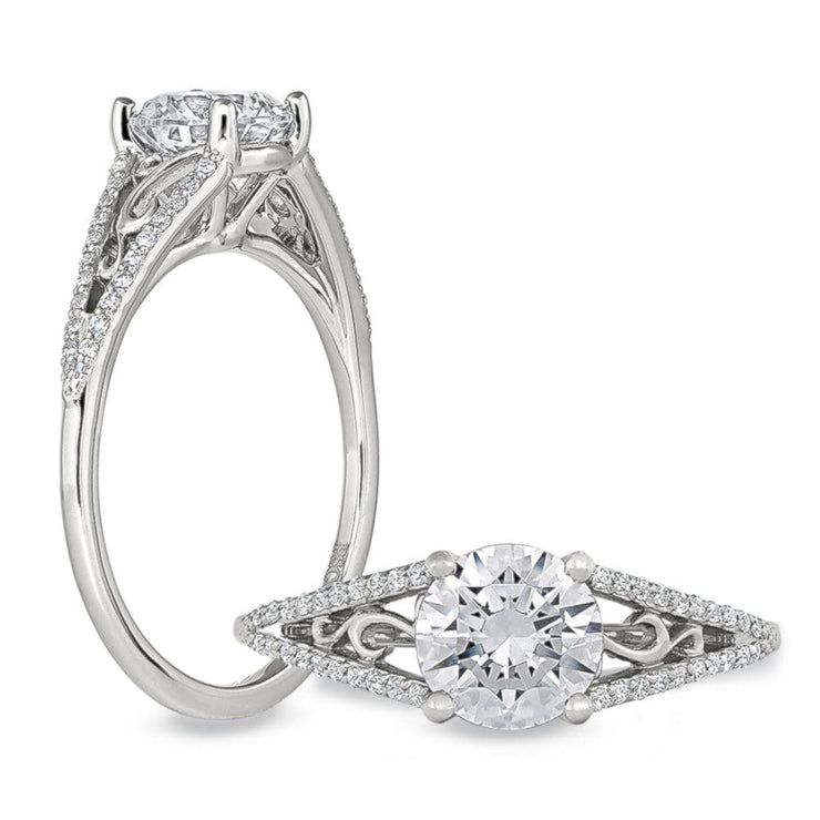 Peter Storm Round Diamond Split Shank Cathedral Engagement Ring