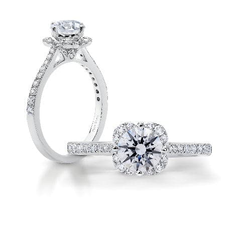 Peter Storm Round Diamond Four Petals Halo Engagement Ring
