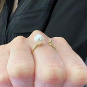 Mastoloni 14k Yellow Gold Open Pearl & Diamond Ring