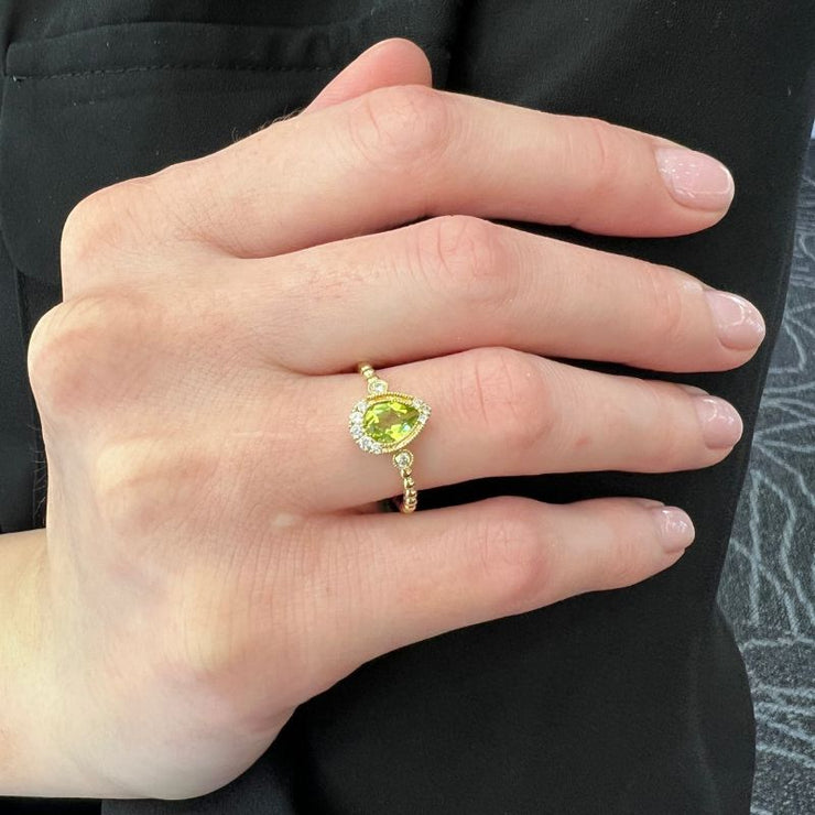 14k Yellow Gold Peridot & Diamond Fashion Ring